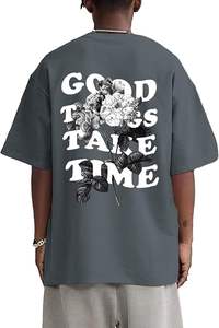 T-shirts graphiques vintage pour hommes, coupe oversize, imprimé floral et lettres, style streetwear rétro, décontracté, coupe ample, 100% coton, personnalisable - Product Image 5