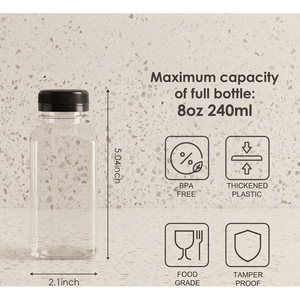 150 Pack 8oz for Clear PET Square Juice <b>Bottles</b> with Black Lids Funnel & Cleaning <b>Brush</b> - Product Image 2