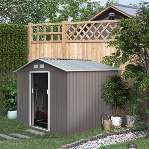 Capanno di stoccaggio in metallo grigio 9x6 con fondazione 2 porte scorrevoli e 4 prese d'aria Kit di attrezzi casa per giardino e giardino all'aperto - Product Image 2