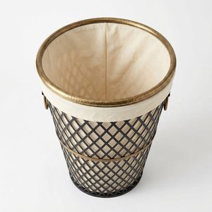 Handmade 42 cm Black Antique Brass Iron <b>Wire</b> <b>Basket</b> with Cotton Liner Heera Diamond Lattice Tapered <b>Storage</b> for Home Use - Product Image 1