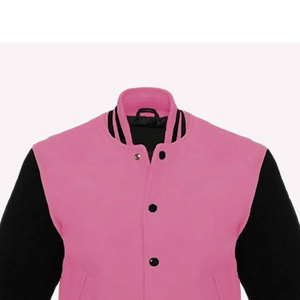 Nouvelle veste de baseball décontractée rose pour l'école et l'université, légère, brodée, style Letterman, patchwork, col montant - Product Image 2