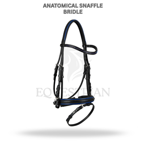 Bridon anatomique noir et bleu, taille complète, pour l'équitation anglaise, confort du cheval assuré - Product Image 2