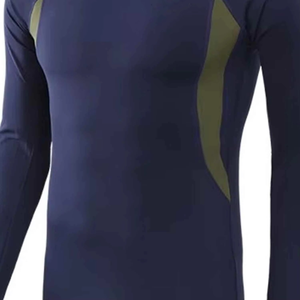 Men's Navy Blue Full Sleeve Compression <b>Set</b> Crew Neck Quick Dry Spandex Polyester Long Sleeve Top And Pants All Seasons Solid - Product Image 5