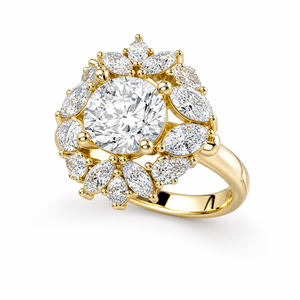 Anillo de Compromiso con Halo de Flores Marquise, Oro Sólido de 14K, Diamante Cultivado en Laboratorio Certificado por IGI, Chapado en Rodio, Anillo de Cóctel de Lujo OEM - Product Image 1