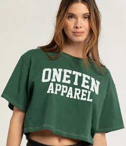 T-shirt court vert pour femme Oneten Apparel, manches courtes, épaules tombantes, col rond, imprimé lettres, décontracté - Product Image 5