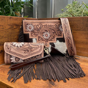 Bolso de hombro con flecos de piel de vaca genuina recién llegado personalizado y bolso de mano de alta calidad Conjunto Combinado de 2 piezas para mujer - Product Image 4