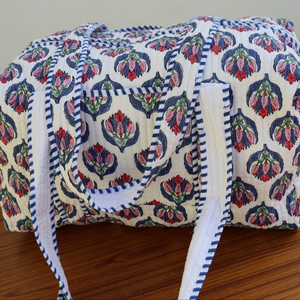 Beautiful Bohemian Cotton Duffle Bag Handmade Quilted Weekender Travel <b>Backpack</b> <b>Large</b> External Frame Block Printed Design Women - Product Image 1