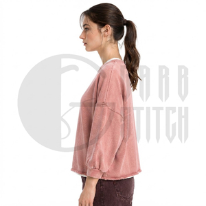 Sweat-shirt oversize à col rond pour femme, couleur unie, épaules tombantes, pull en tricot, mélange coton et polyester, vêtements d'automne - Product Image 4