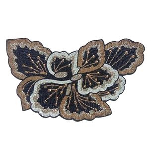 Embroidered Floral Table Runner Vintage Style Black Gold Beaded Home Decor Washable - Product Image 1