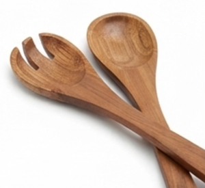 Ensemble de saladiers élégants en bois, ronds, écologiques, durables, design minimaliste avec cuillères de service - Product Image 2
