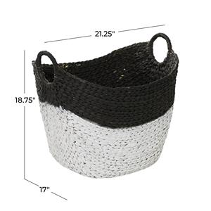Panier en jacinthe d'eau blanc et noir avec poignée en forme d'anneau, panier de rangement fait main, vente en gros, écologique, fabriqué au Vietnam - Product Image 2