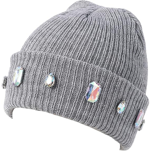 Black Rhinestone Beanie <b>Hat</b> Rib Knit Winter <b>Cap</b> Unisex Soft Warm Stretch Skull <b>Cap</b> Custom Logo OEM Supplier - Product Image 5