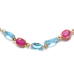Natural <b>Red</b> Ruby and Swiss Blue Topaz Station <b>Bracelet</b> in Solid 18K Yellow Gold Marquise Gemstone Luxury Fine Jewelry - Product Image 3