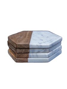 Ensemble de sous-verres en bois d'acacia de qualité supérieure avec finition en pierre et en marbre, élégants porte-gobelets, collection de cadeaux personnalisés pour mariage et fêtes - Product Image 5