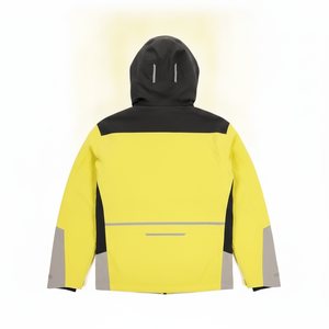 เสื้อแจ็คเก็ตพัฟเฟอร์มีฮู้ดสีเหลืองสำหรับผู้ชาย สไตล์สปอร์ต กันน้ำ เหมาะสำหรับฤดูหนาว ดีไซน์ลายปะติด ทรงปกติ ปิดด้วยซิป - Product Image 3