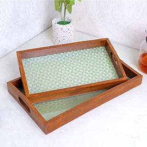 Bandeja de servir de madera con estampado geométrico triangular verde, plato decorativo rectangular de lujo al por mayor para pedidos al por mayor y uso doméstico - Product Image 1