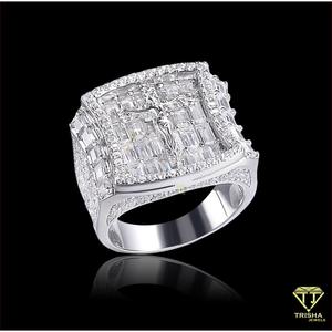 Anillo Cuadrado Premium de Plata 925 con Diamante Cultivado en Laboratorio para Hombre, Diseño Estilo Baguette, para Minoristas de Joyería y Compradores Mayoristas - Product Image 1
