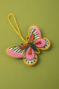 Cute <b>Pink</b> Butterfly Beaded Hanging <b>Ornament</b> Handmade Embroidery Decoration - Product Image 1