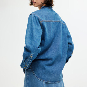 New Design Vintage Summer Female Blue Denim Women Shirts Cotton Long Sleeve Button Lapel Casual Regular Fit <b>Top</b> - Product Image 3