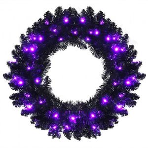 Ghirlanda di Halloween Pre-Illuminata da 24 Pollici con 35 Luci LED Viola, Decorazione Premium per Halloween - Product Image 6