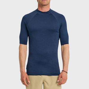 T-shirt de sport athlétique à manches trois quarts bleu marine pour homme, 100 % polyester, séchage rapide, pour la course et le fitness - Product Image 1