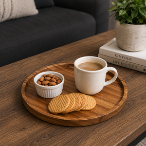 Bandeja Redonda de Madera Premium para Servir de 10 Pulgadas |   Bandeja Multiusos de Madera Maciza para Servir Té, Café y Aperitivos |   Decoración para Cocina y Comedor - Product Image 4