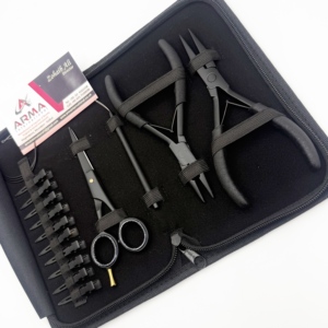 Kit professionnel d'extensions de cheveux noir mat pour coiffure, ciseaux de barbier, pince à une seule fente, prise en main confortable, durable, avec logo - Product Image 4