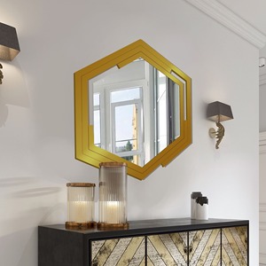 Miroir mural octogonal en métal doré au design moderne, miroir décoratif, décoration murale moderne, miroir pour salle à manger, miroir pour hôtel, espace repas - Product Image 5