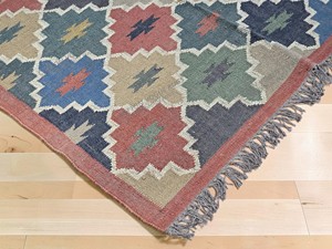 Alfombra de área de tejido plano con patrón geométrico, lana acrílica, rectangular, hecha a mano, estilo Kilim, con base de yute, decoración para sala de estar - Product Image 3