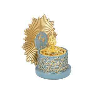 Brûleur à Bakhoor Arabe de Luxe Bleu et Or, Diffuseur d'Arômes Islamique Décoratif, Porte-Encens pour la Maison - Product Image 1