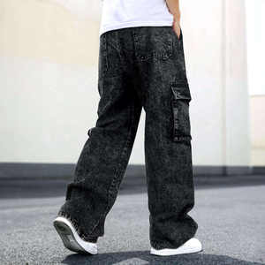 Jean baggy streetwear personnalisé pour homme, coupe large, effet vieilli, délavé à la pierre, en denim de coton clair, style vintage, pour l'hiver - Product Image 2