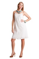 Robe courte pour femmes en coton pur brodée de fleurs blanches intemporelles