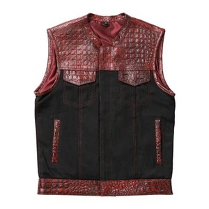 Gilet de motard en cuir rouge gaufré façon croco pour homme, gilet de moto avec compartiment dissimulé, gilet en cuir de vachette de qualité supérieure - Product Image 1