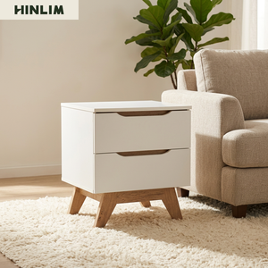 Table de chevet scandinave minimaliste durable en bois blanc à 2 tiroirs, meuble de rangement moderne pour chambre à coucher - Product Image 2