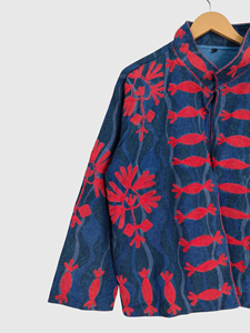 Hand Embroidered Floral Mandarin Collar Jacket Full Sleeve Cotton Plus Size Women'<b>s</b> Spring Wear Prairie Chic Style - Product Image 2