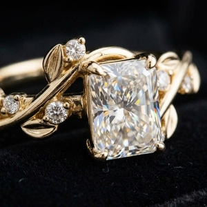1 Ct Radiant Cut Solitaire Ring Nature Inspired <b>Botanical</b> Leaf Engagement Ring <b>Lab</b> Grown Diamond 14K Yellow Gold Diamond Ring - Product Image 2