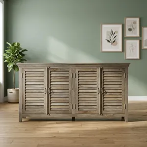 Armoire à volets rustiques en bois massif, 4 portes, meuble de rangement, buffet, meuble de salon, design antique, décoration intérieure - Product Image 3