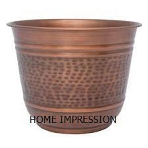 Jardinière moderne en cuivre antique en métal martelé Pots et jardinières décoratifs de grande taille Fournitures de concepteur - Product Image 1