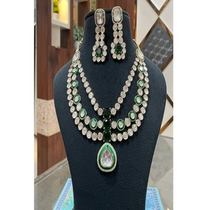 Radiant Premium Quality Brass <b>Gold</b> Plated Moissanite Necklace <b>Earrings</b> <b>Set</b> For Women & Girls Wedding Wear Collection - Product Image 1