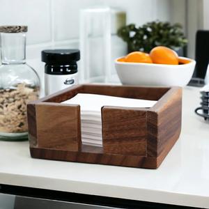 Luxury Wooden Napkin <b>Holder</b> with Stainless Steel Bar Handmade Tabletop Tissue Organizer for Kitchen Restaurant Cafe - Product Image 3