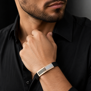 18KT <b>Solid</b> <b>Gold</b> Black Ceramic Diamond <b>Bracelet</b> for Men High Polish Modern Geometric Luxury Style Wedding Party Gift Fine Jewelry - Product Image 4