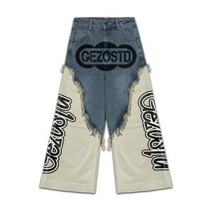 Pantalones Vaqueros Personalizados con Parches, Lavado Vintage, Estilo Urbano, Corte Ajustado, Cintura con Botones - Product Image 2