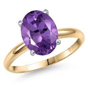 Amethyst Birthstone Oval Cut <b>Solitaire</b> Engagement <b>Ring</b> 2 Tone 14K Gold Plated Sterling <b>Silver</b> Prong Setting Purple Party - Product Image 1