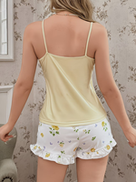 Women's Pajama Set Cozy V-neck Short Sleeve Top Elastic Waist Shorts Starry Night Print Soft Breathable 100% Cotton Jersey