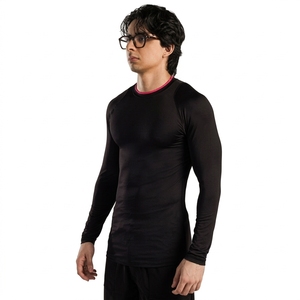 Haut de sport à manches longues pour homme, compression, anti-UV, noir, séchage rapide, coupe ajustée, manches intégrales, spandex, polyester - Product Image 2