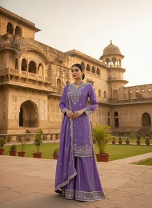 Gorgeous Lavender Color Pure GMY <b>Silk</b> <b>Fabric</b> Intricate Thread with Sequence work Designer Salwar Kameez For Women Or Girls Wear - Product Image 3