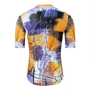 Maillot de cyclisme pour homme avec logo personnalisé, motif abstrait vibrant effet éclaboussures de peinture, imprimé par sublimation, manches courtes, professionnel pour le vélo - Product Image 3