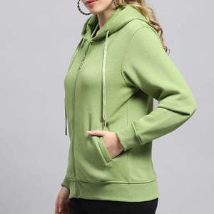 Sudadera con capucha y cremallera para mujer, de color liso, manga larga, de algodón tejido transpirable, estilo otoñal, corte regular - Product Image 2