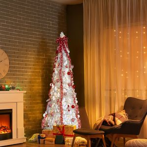Albero di Natale Artificiale Pre-Illuminato da 1,8 Metri, Completamente Decorato con 100 Luci Calde Rosse per Casa o Ufficio - Product Image 5