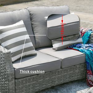 5-Piece Gray Cushioned Wicker Patio Fire Pit Sectional Seating Set with <b>Low</b> and Tall <b>Tables</b> - Product Image 6